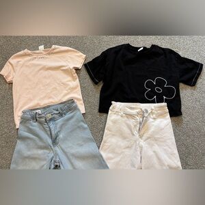 Zara Size 10-11 White and Faded Jeans and Short Sleeve Shirts Bundle.